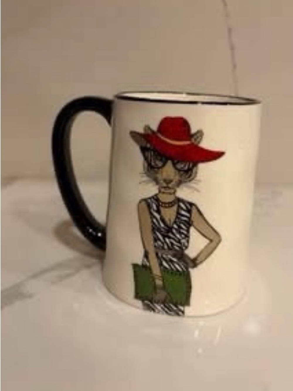 Hipster Fashion Tigress stoneware coffee /tea mug cup 17.5 oz artistic Boho gift